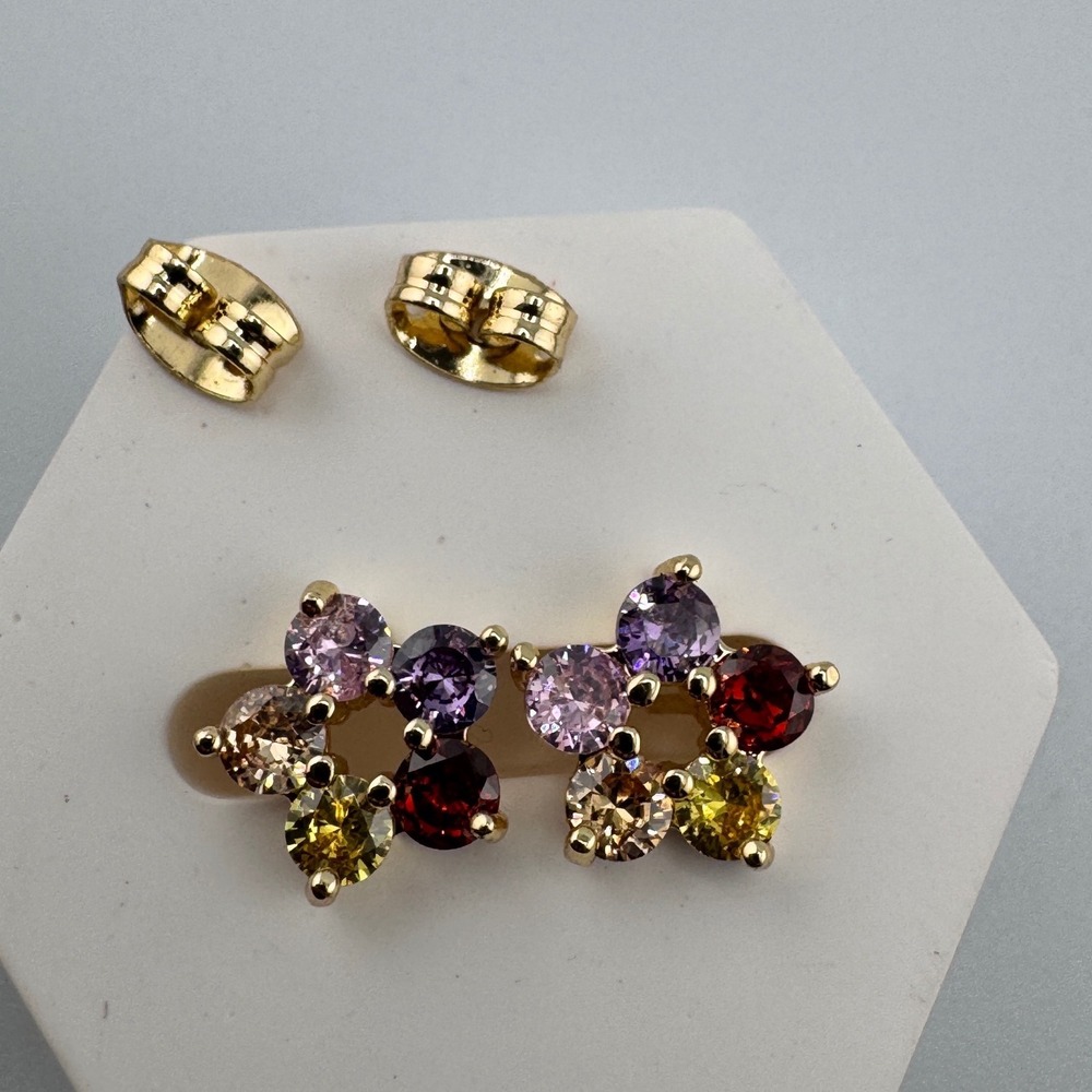 14k Gold Plated Butterfly Stud Earrings Multicolor Cubic Zirconia Crystal Studs